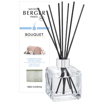 Cotton Caress - Cube flakon med duftpinde - Maison Berger