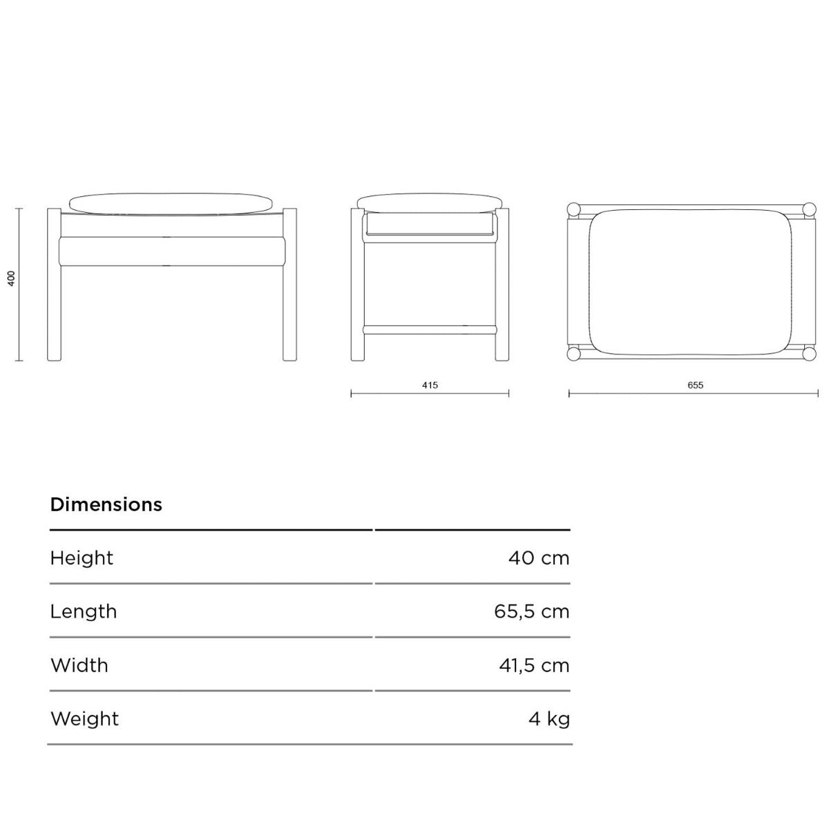 HB Fodskammel inkl. Cognac læder hynde - Kirsebær Olieret - Brdr Krüger