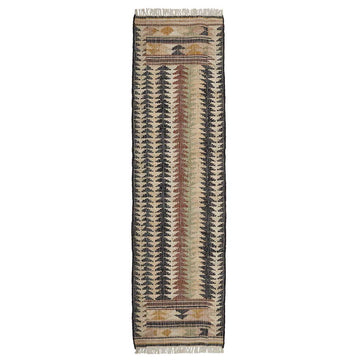 Fir Jute Kelim Løber - 70x250 - Black/Brown/Beige - Liv Interior