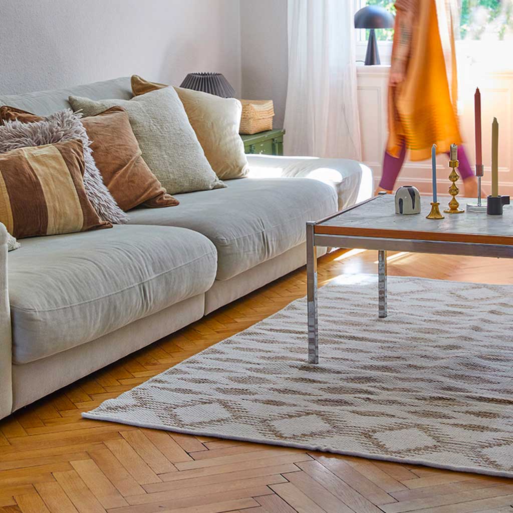 Idun wool/Cotton Gulvtæppe - Cream/Caramel - Liv Interior