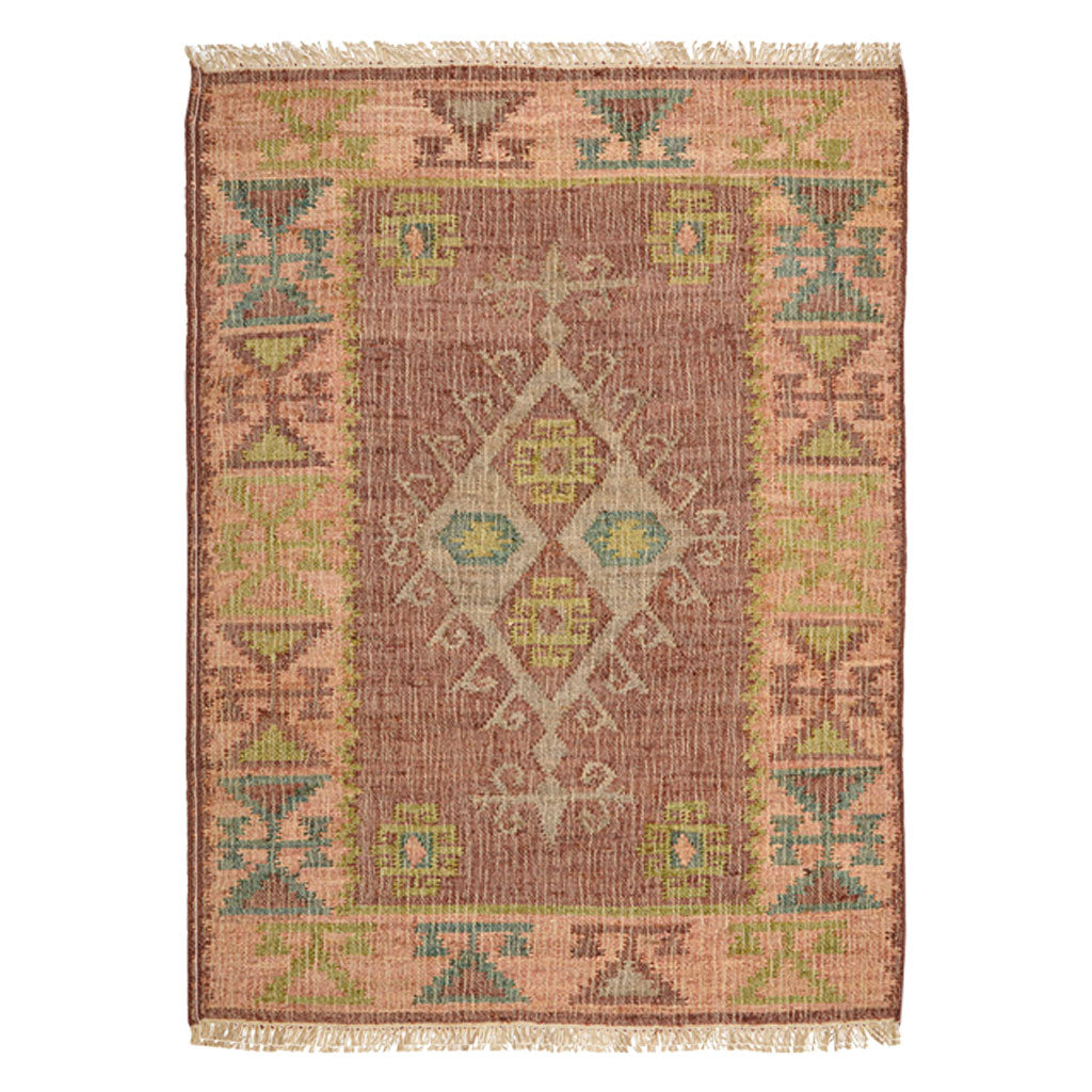 Muscat Jute Kelim Gulvtæppe - Cognac/Green/Rose - Liv Interior