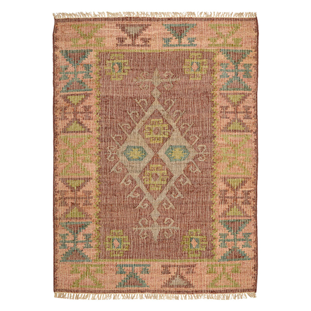 Muscat Jute Kelim Gulvtæppe - Cognac/Green/Rose - Liv Interior