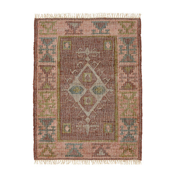 Muscat Jute Kelim Gulvtæppe - Cognac/Green/Rose - Liv Interior