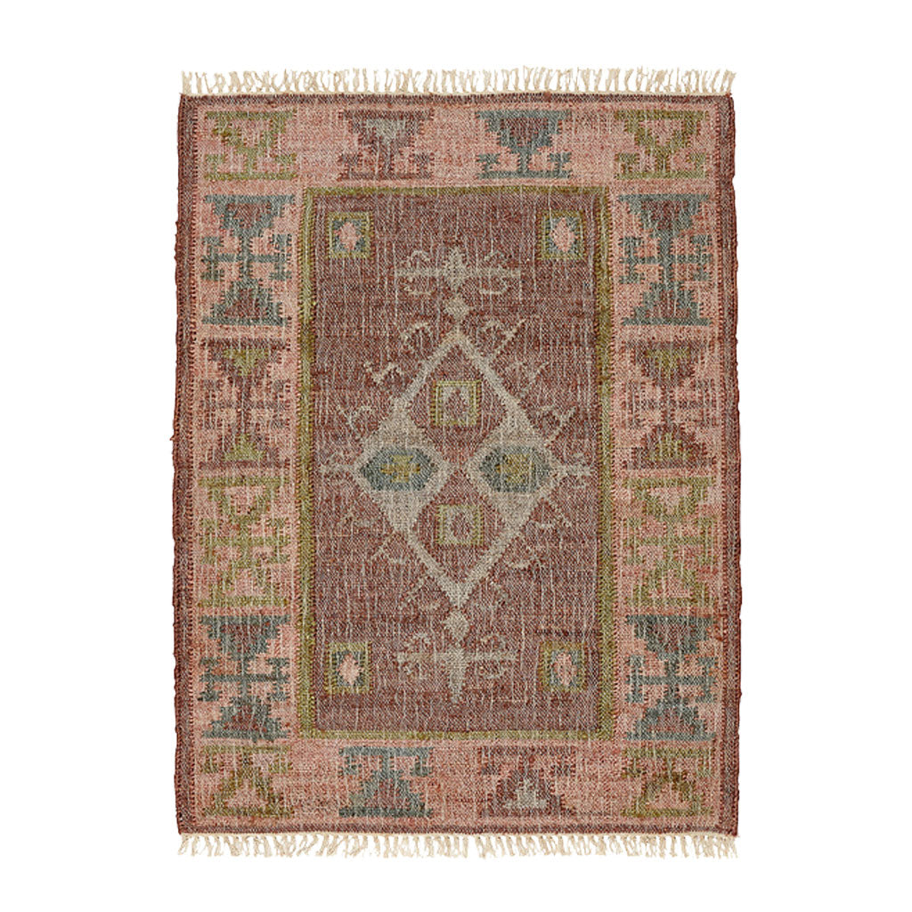 Muscat Jute Kelim Gulvtæppe - Cognac/Green/Rose - Liv Interior