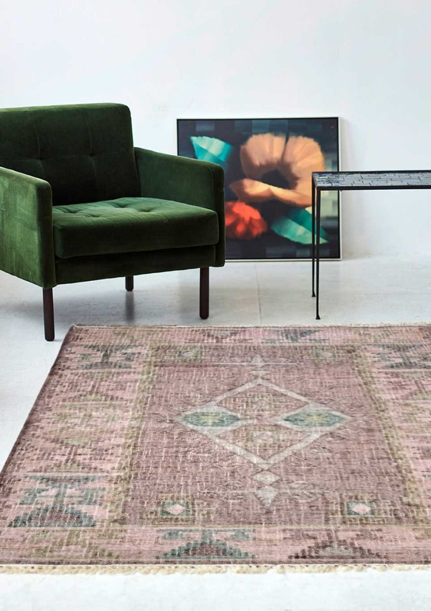 Muscat Jute Kelim Gulvtæppe - Cognac/Green/Rose - Liv Interior