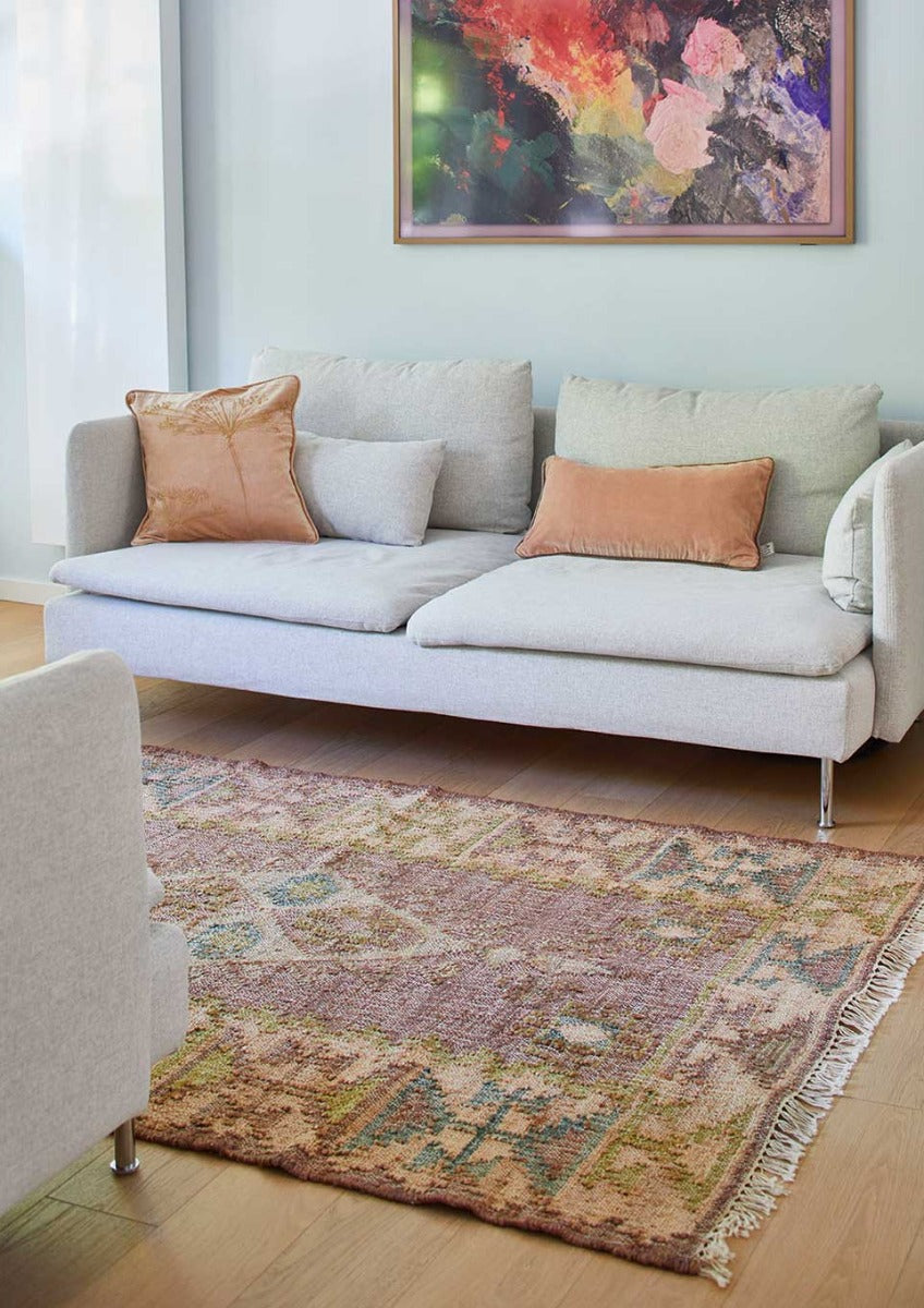 Muscat Jute Kelim Gulvtæppe - Cognac/Green/Rose - Liv Interior