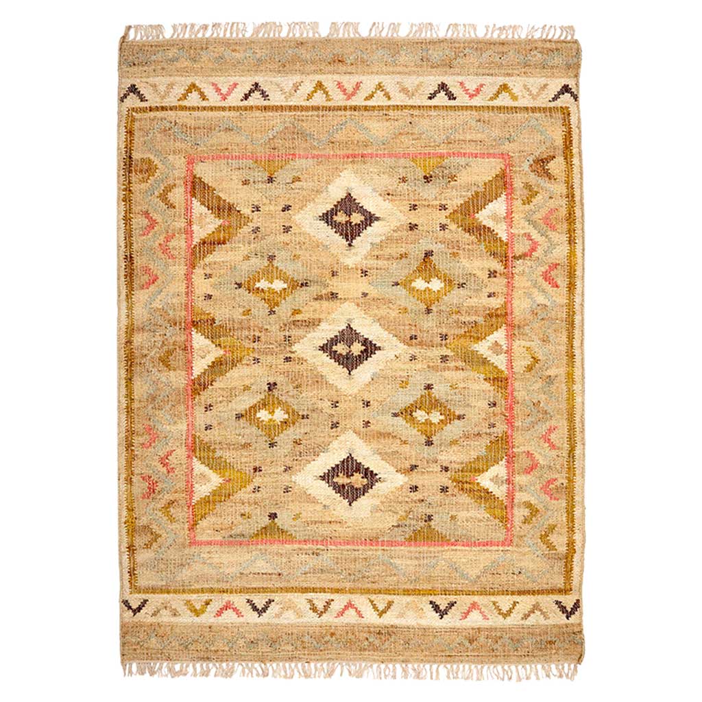 Provence Jute Kelim Gulvtæppe - Natural/Rose/Buttercup - Liv Interior