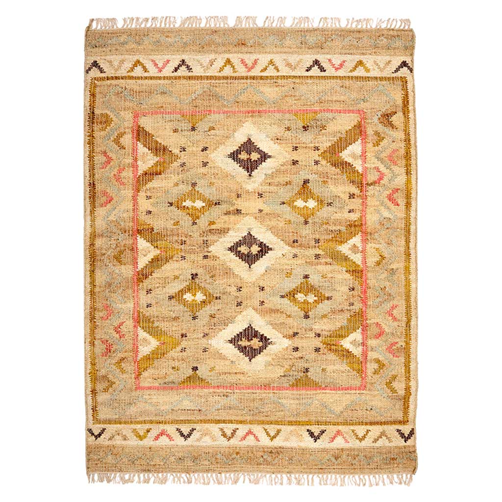 Provence Jute Kelim Gulvtæppe - Natural/Rose/Buttercup - Liv Interior