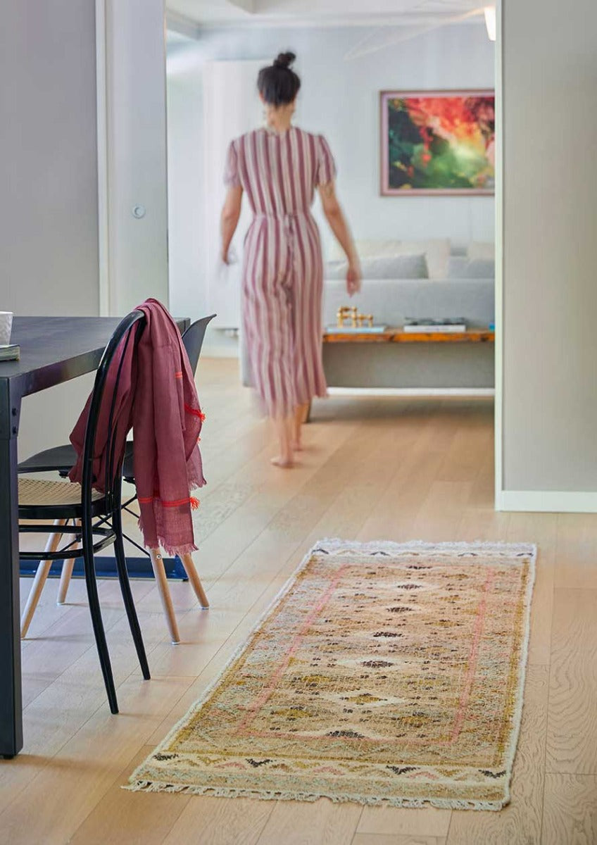 Provence Jute Kelim Løber - 70x250 - Natural/Rose/Buttercup - Liv Interior