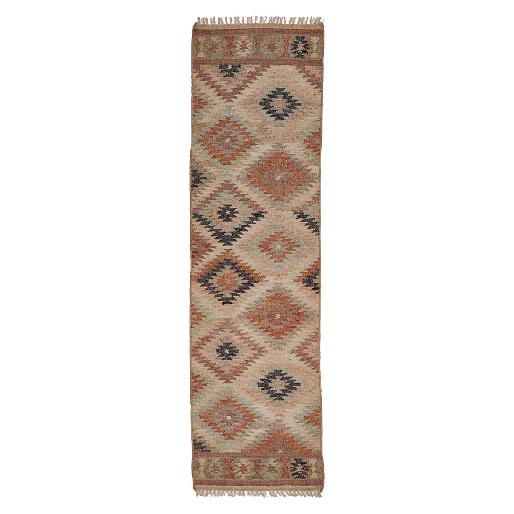 Puebla Jute Kelim Løber - 70x250 - Rose/Sierra/Grey - Liv Interior