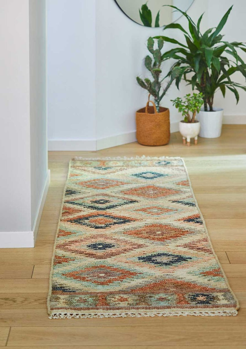 Puebla Jute Kelim Løber - 70x250 - Rose/Sierra/Grey - Liv Interior