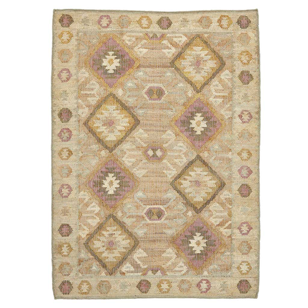 Valencia Jute Kelim Gulvtæppe - Natural/Rosa/Gul/Lyseblå - Liv Interior