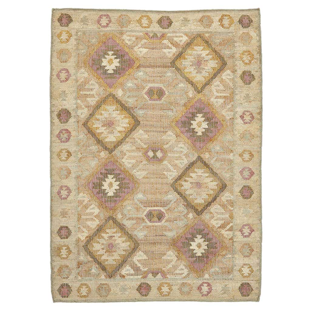 Valencia Jute Kelim Gulvtæppe - Natural/Rosa/Gul/Lyseblå - Liv Interior