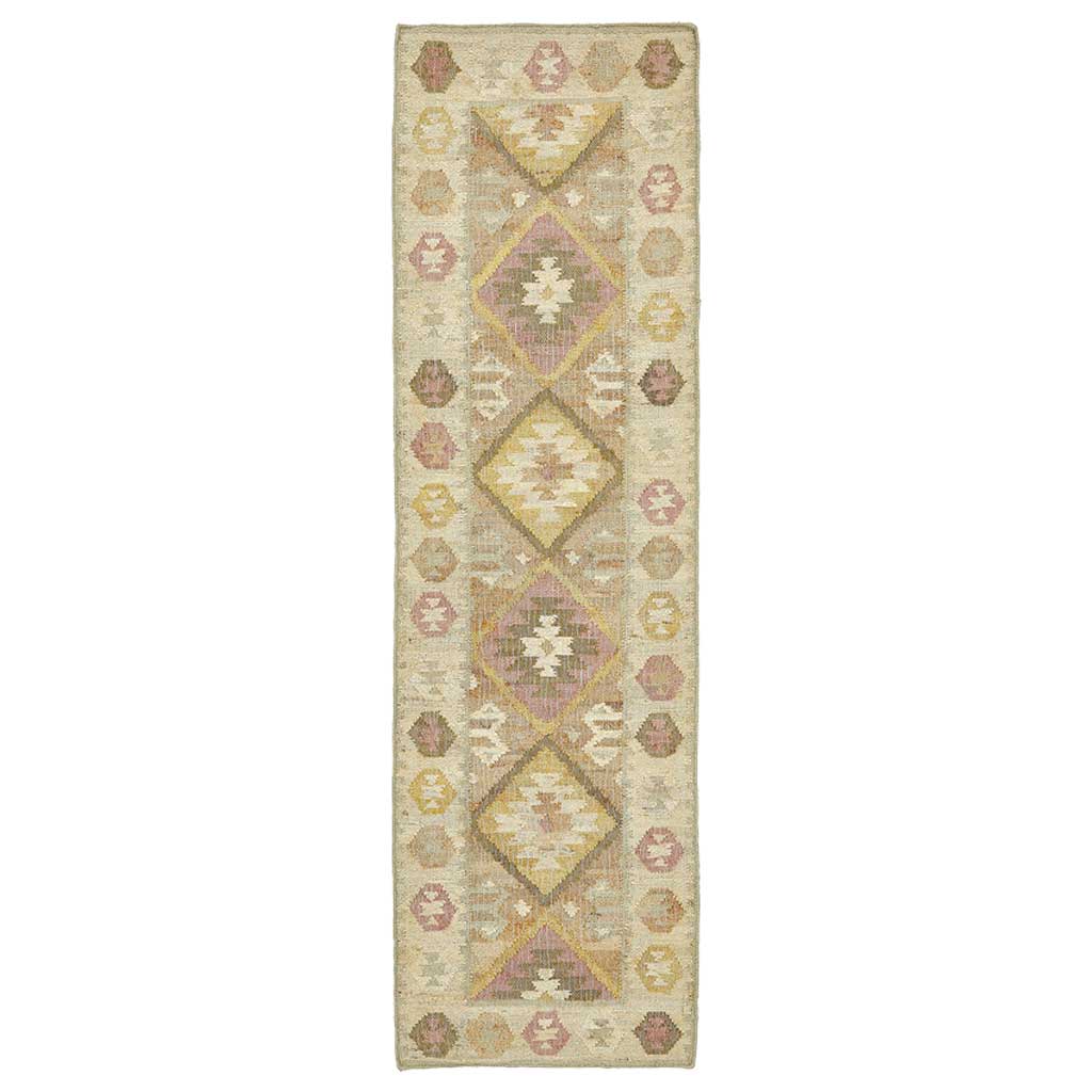 Valencia Jute Kelim Løber - 70x250 - Natural/Rosa/Gul/Lyseblå - Liv Interior