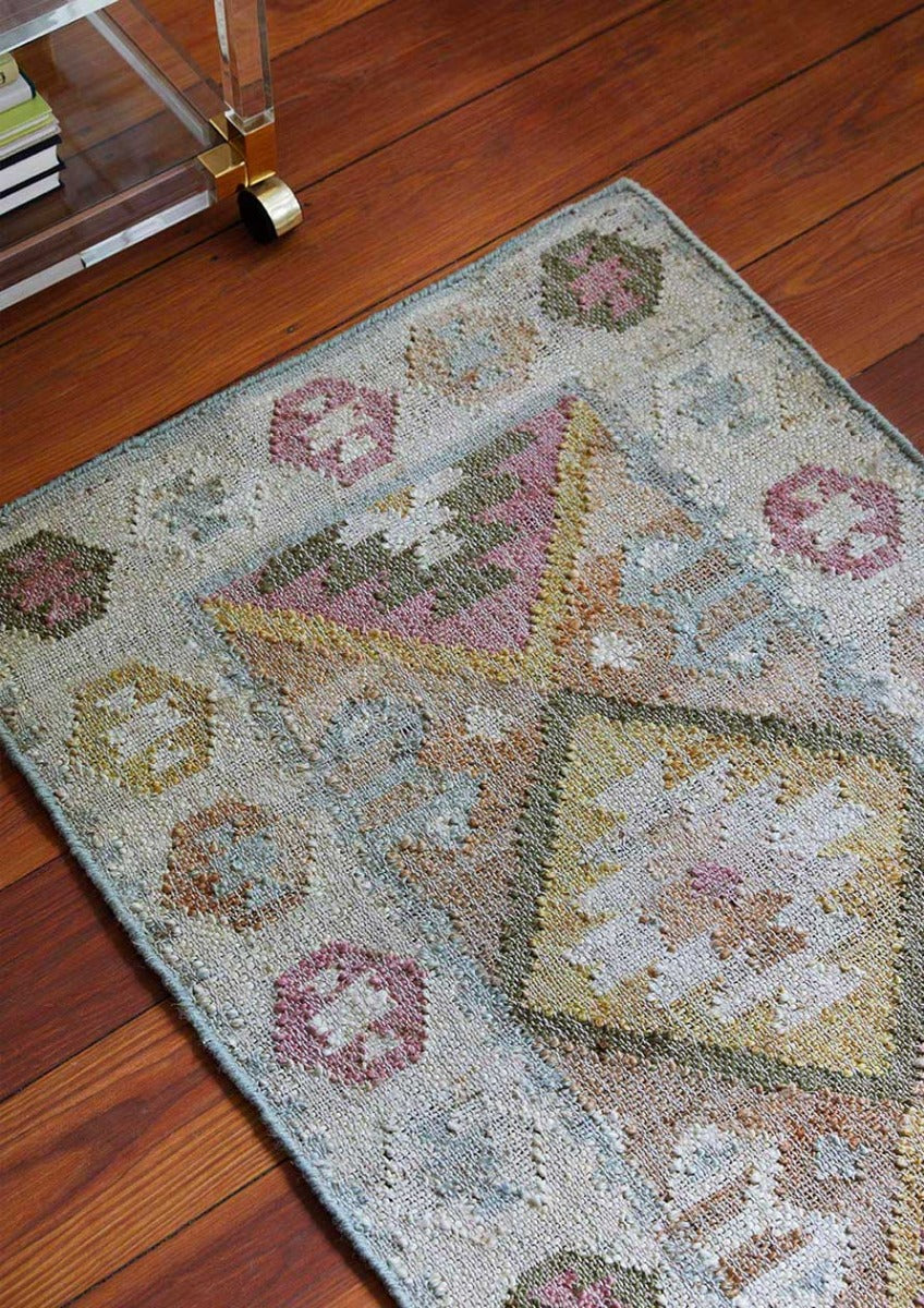 Valencia Jute Kelim Løber - 70x250 - Natural/Rosa/Gul/Lyseblå - Liv Interior