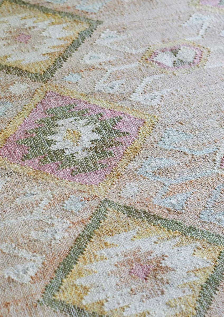 Valencia Jute Kelim Løber - 70x250 - Natural/Rosa/Gul/Lyseblå - Liv Interior