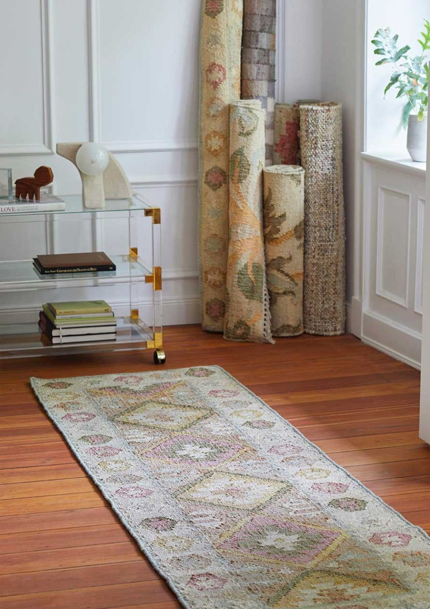 Valencia Jute Kelim Løber - 70x250 - Natural/Rosa/Gul/Lyseblå - Liv Interior