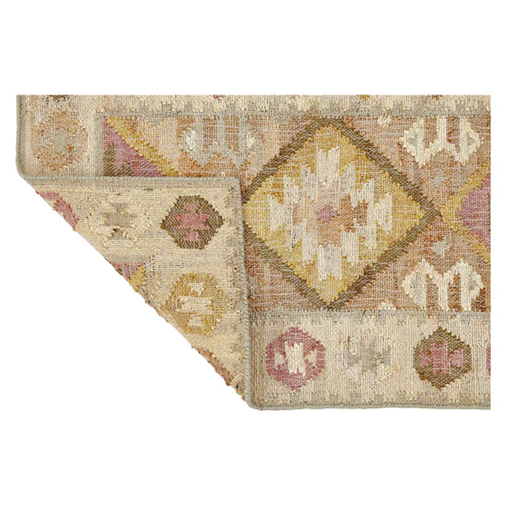 Valencia Jute Kelim Gulvtæppe - Natural/Rosa/Gul/Lyseblå - Liv Interior