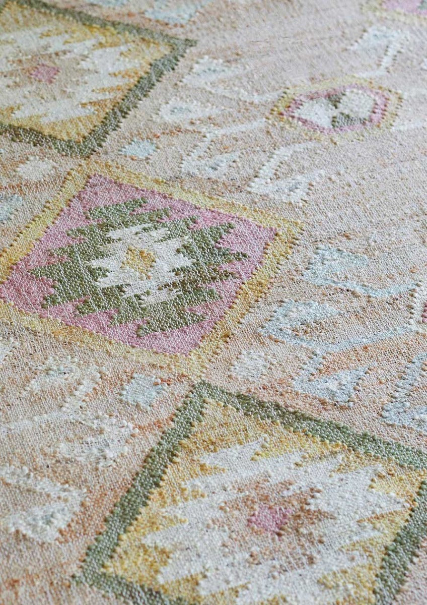 Valencia Jute Kelim Gulvtæppe - Natural/Rosa/Gul/Lyseblå - Liv Interior