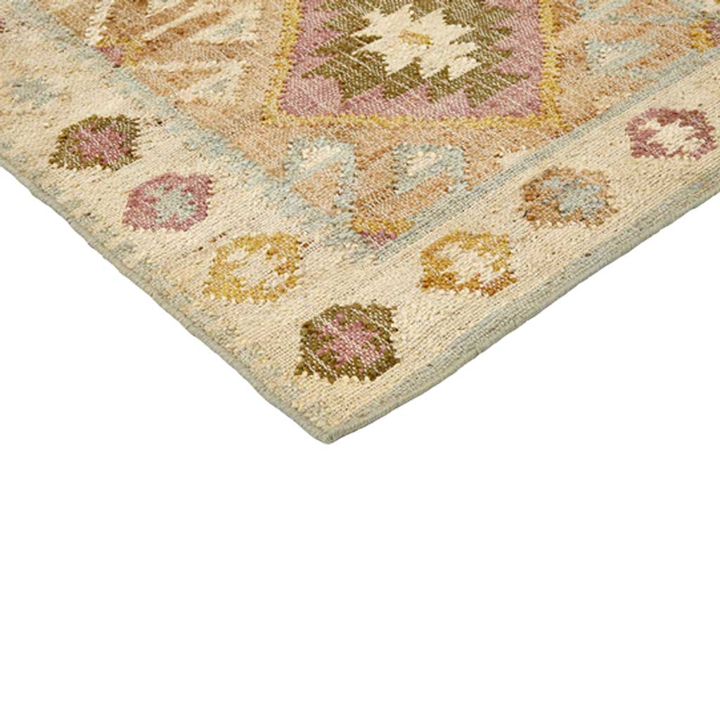 Valencia Jute Kelim Gulvtæppe - Natural/Rosa/Gul/Lyseblå - Liv Interior