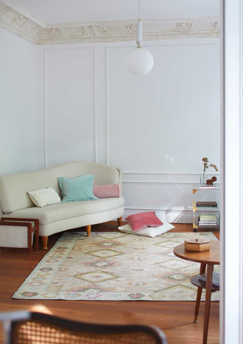 Valencia Jute Kelim Gulvtæppe - Natural/Rosa/Gul/Lyseblå - Liv Interior