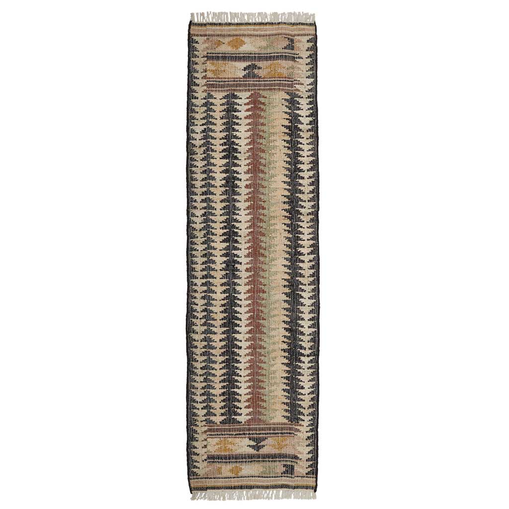 Fir Jute Kelim Løber - 70x250 - Black/Brown/Beige - Liv Interior