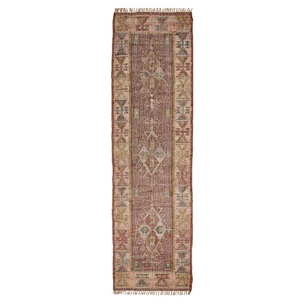 Muscat Jute Kelim Løber - 70x250 - Cognac/Green/Rose - Liv Interior