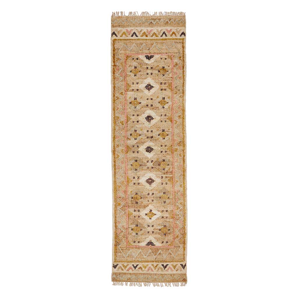 Provence Jute Kelim Løber - 70x250 - Natural/Rose/Buttercup - Liv Interior