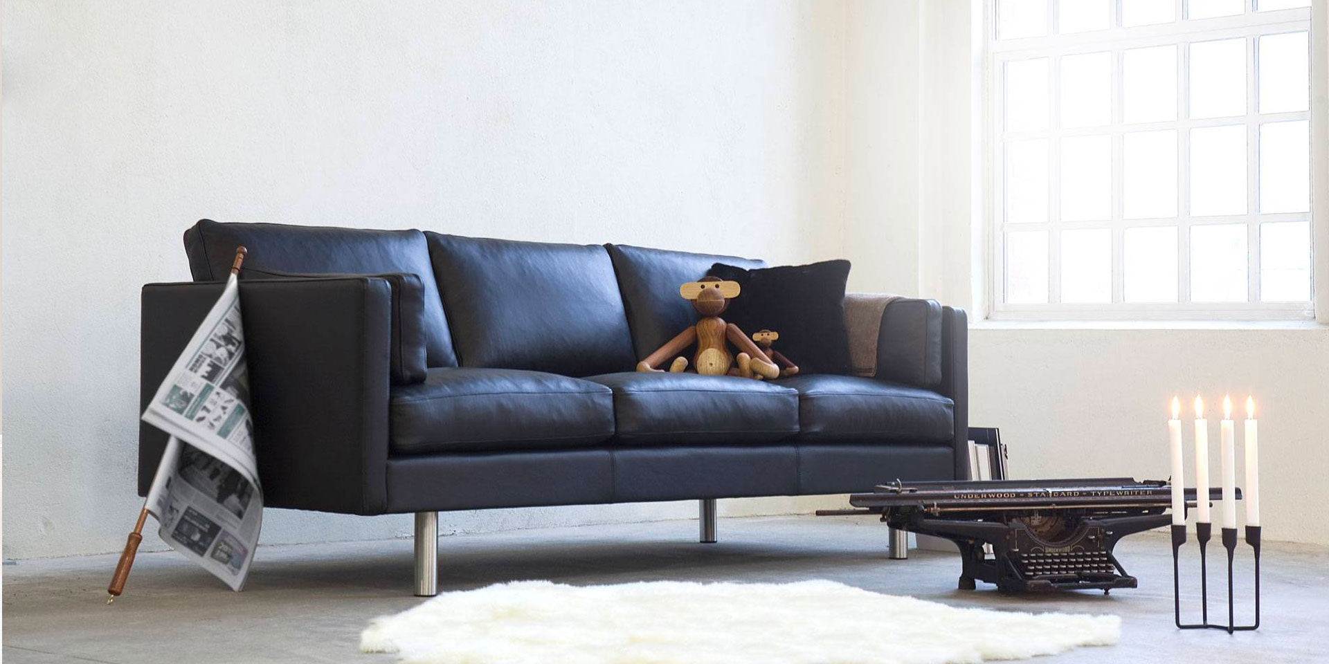 Classic 3 pers. Sofa - Sort Læder - Saxo Living